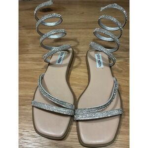 Steve Madden Erving Rhinestone Spiral Wrap Around Sandals Silver Womens 7.5M